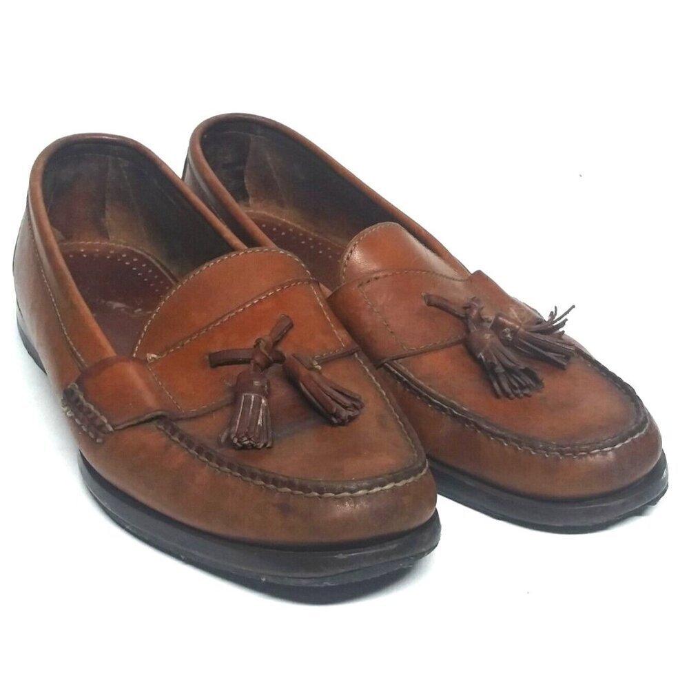 G.H. Bass Mens Tassel loafers Leather Dress Shoes Size 10.5D tan brown slip-ons